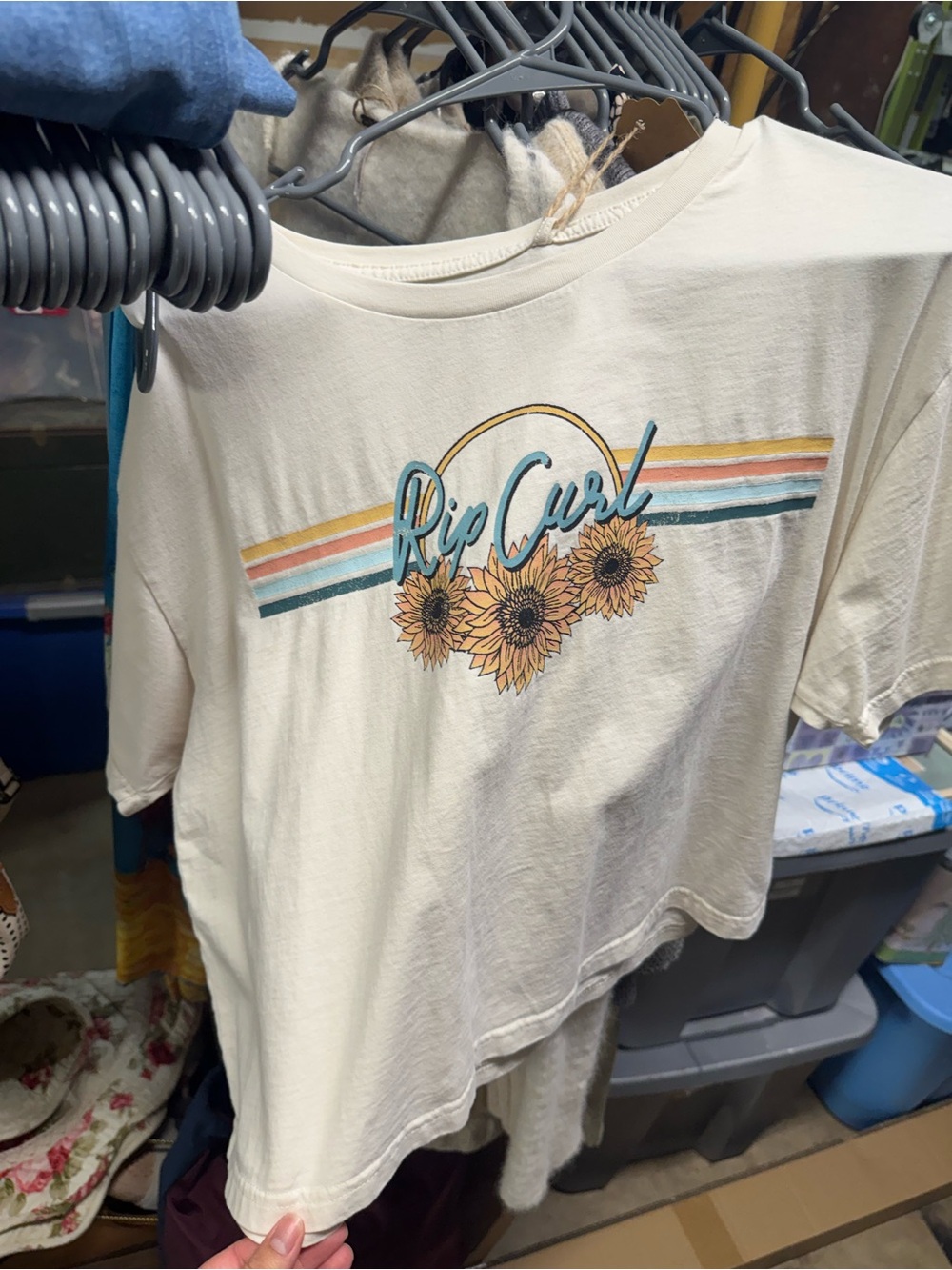 Rip Curl Cream Tee with Sunflower & Retro Stripes